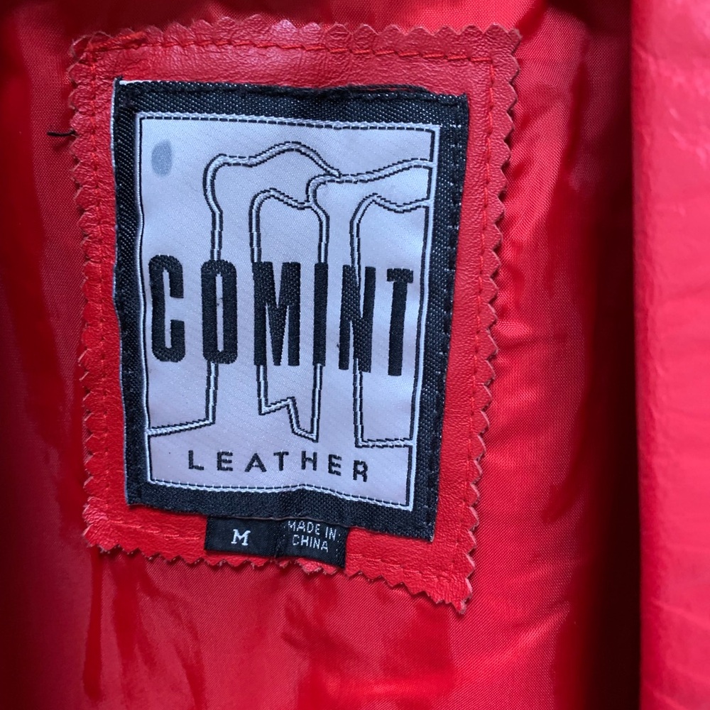 COMINT Womens single breasted red leather jacket blaser VINTAGE M - Picture 8 of 10